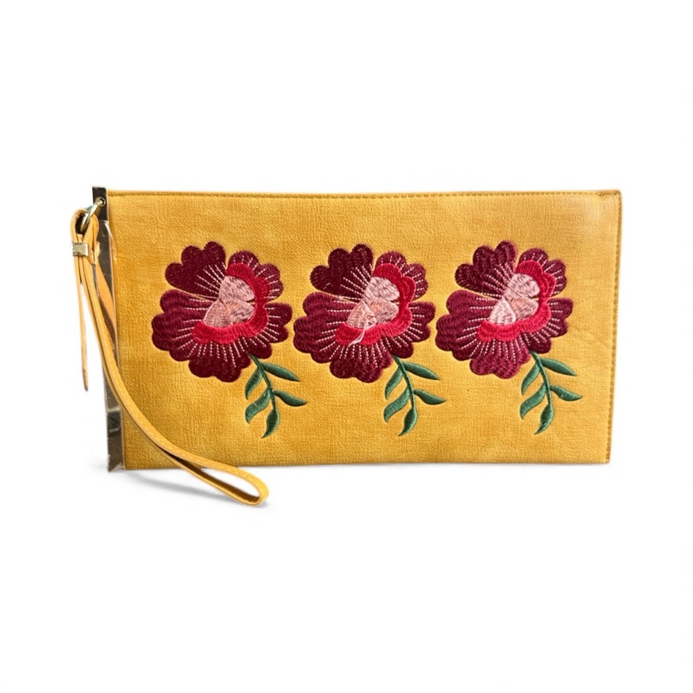 Ashley Stewart Floral Embroidered Faux Leather Clutch